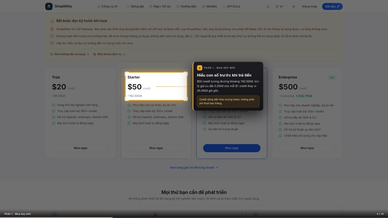 Cách mua và nạp credit cho API key